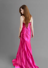 Susan | Fuchsia Mermaid Beaded Satin Prom Dress with Train - Fuchsia - PromDressClub